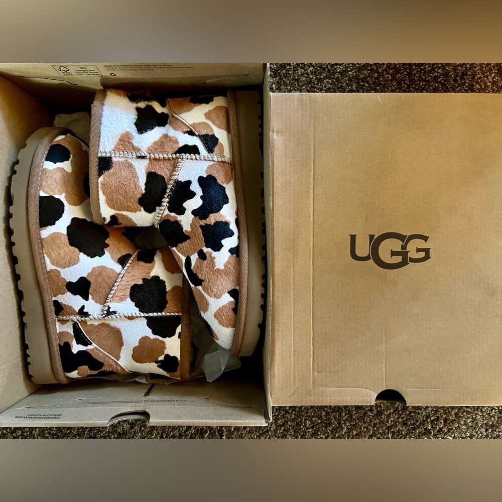 Women’s size 5. Cow Print Ugg boots. New in box.